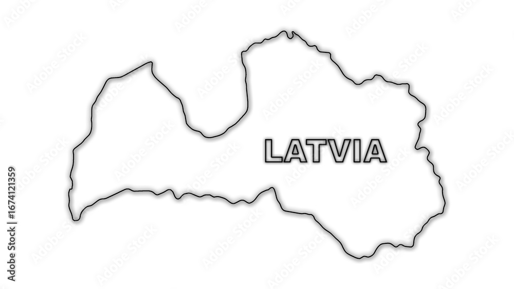 Fototapeta premium Black and White Latvia Map Outline Minimalist Monochrome Illustration
