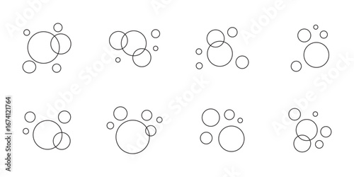 Soap bubbles icon. Foam bubble symbol. Sparkling water vector illustration. Fizzy soda drops sign. Oxygen sphere pictogram. Clean wash suds concept. Blue blowing bubbles icon set.