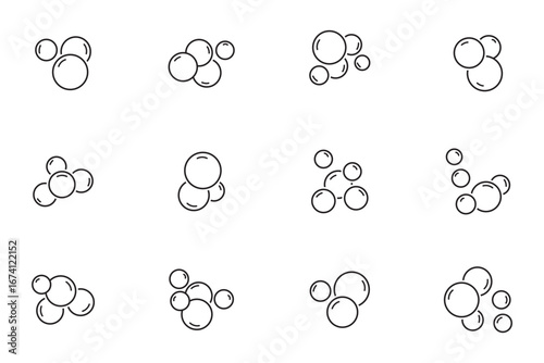 Bubbles line icons set. Soap foam, fizzy drink, oxygen bubble, effervescent effect line icons set, editable stroke isolated on white, linear vector outline illustration, symbol logo design style