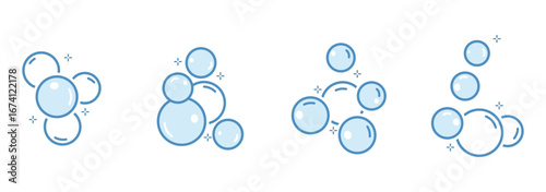 Air bubbles flat set, soap foam oxygen bubbles, vector design elements isolate.