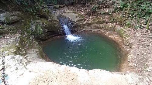 Serene Waterfall Pool in Lush Forest Nature Scene