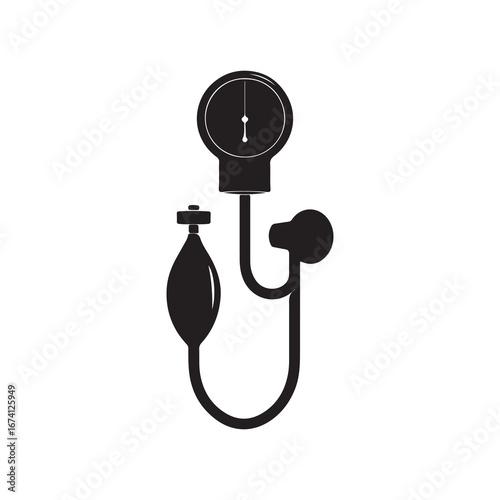 Black and White Silhouette of a Manual Sphygmomanometer for Blood Pressure Reading