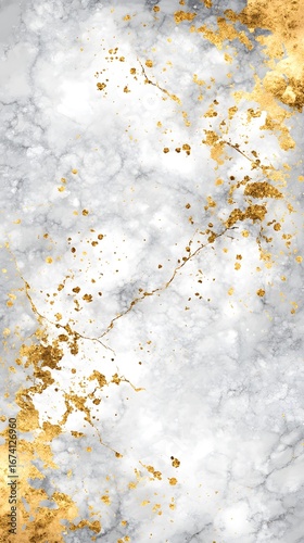 Elegant Gray Marble Texture with Gold Splatter Background