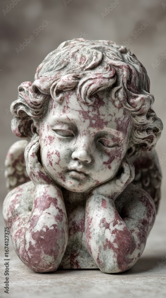 Fototapeta premium Marble angel bust leftangled threequarter view