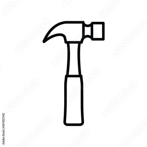 Simple line drawing of a claw hammer tool for construction and repair work white background