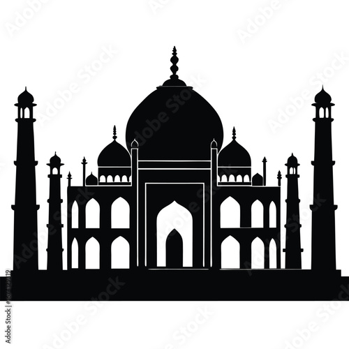 Black silhouette of Taj Mahal monument India architecture