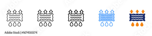 Moisture Wicking Fabric Icon Different Style Outline Collection Set 