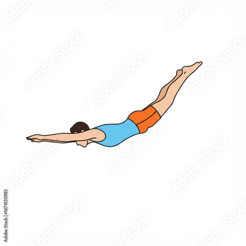 Man executing a streamlined entry into water, swimming dive, athletic posture.