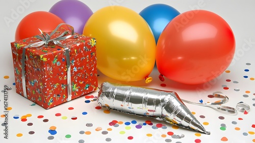 Colorful Balloons Gift Box Party Celebration Confetti