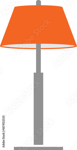 Cartoon floor lamp, orange lampshade illustration, modern home decor, minimalist lighting design, interior object art, cozy room element, stylized furniture