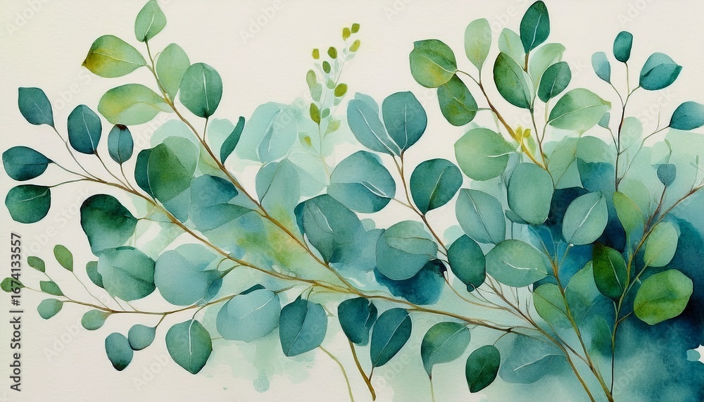 watercolor painting of eucalyptus branches watercolor painting of eucalyptus branches