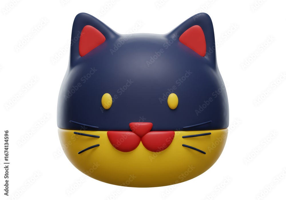 Fototapeta premium 3D Rendered Cat Head With Yellow And Red Accents On Transparent Background