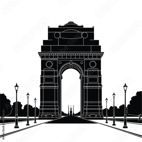 Iconic india gate monument in new delhi silhouette at dusk