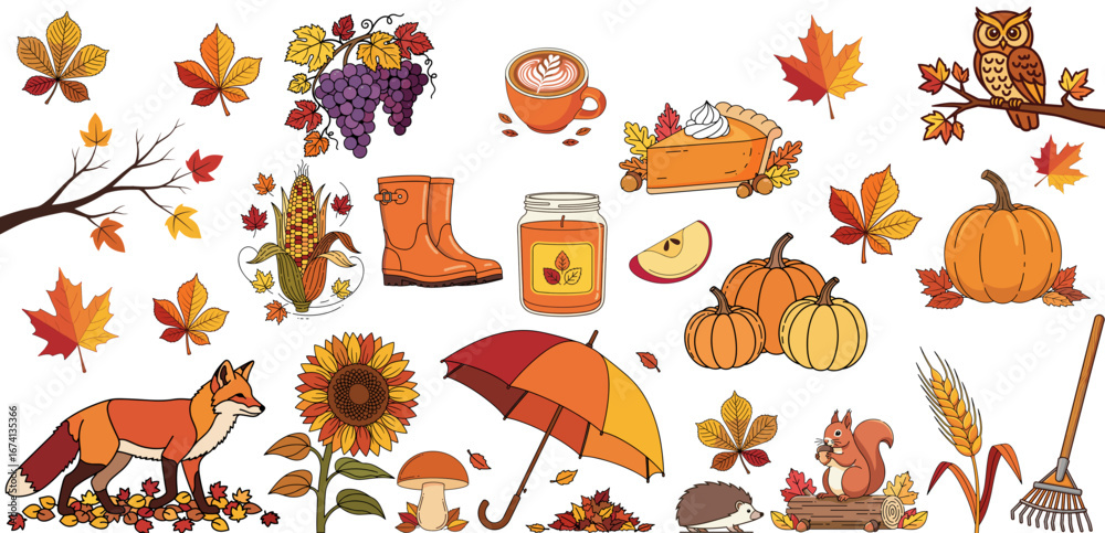 Fototapeta premium Autumn Harvest Elements Collection