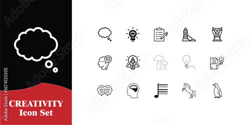Creative thinking and idea generation icon set inspiring innovation and brainstorming