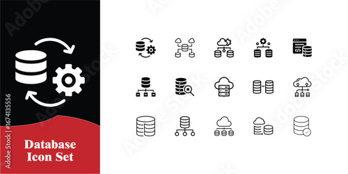 Comprehensive database icon set for tech and data management applications