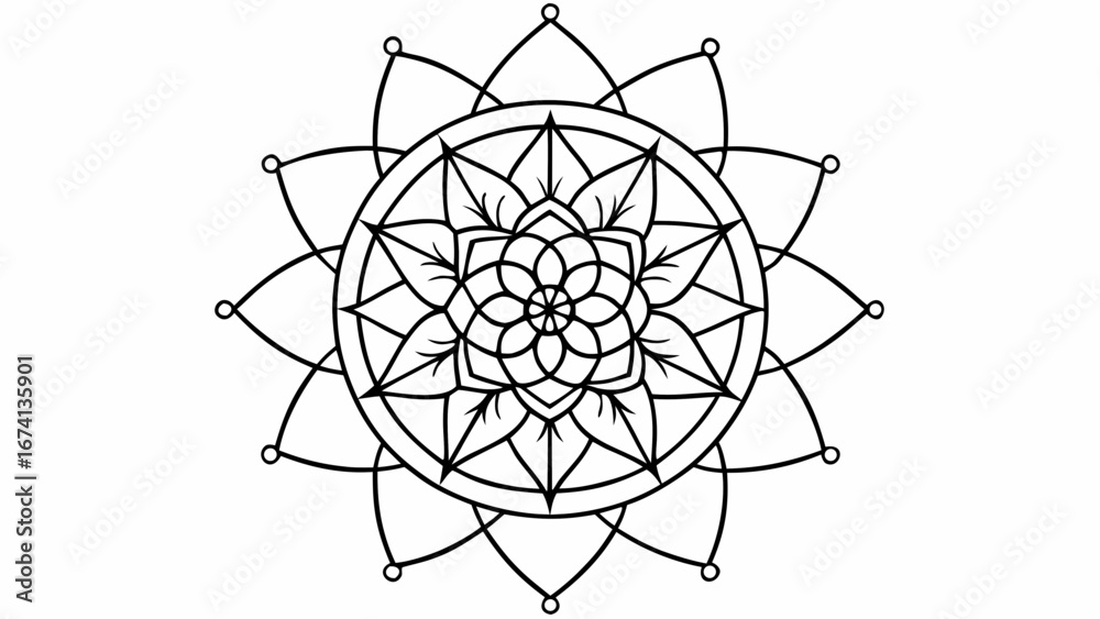 Fototapeta premium Esoteric mandala outline design featuring intricate patterns and symmetrical shapes