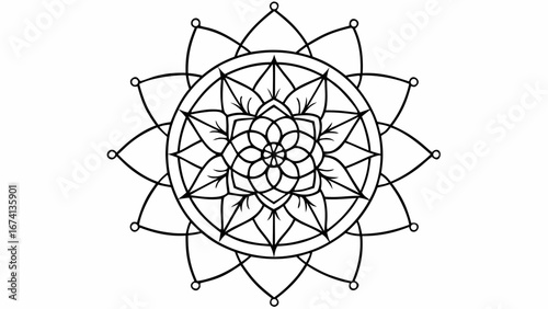 Esoteric mandala outline design featuring intricate patterns and symmetrical shapes