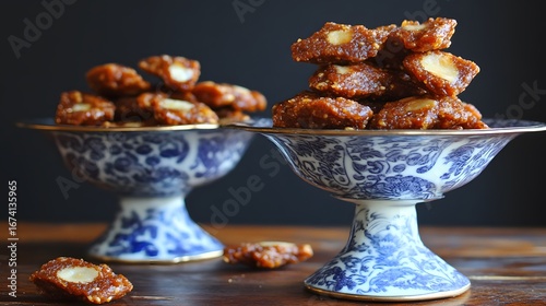 Delicious Sesame Almond Brittle in Vintage Bowls