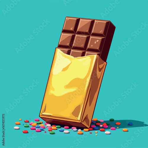 sweet, illustration, dessert, food, cartoon, graphic, vector, dark, snack, candy, tasty, delicious, brown, milk, bar, product, diet, chocolate, piece, cocoa, block, cacao, open, eat, design, flat, 