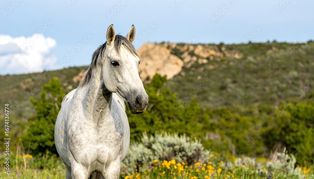 Obraz premium Gray horse in meadow