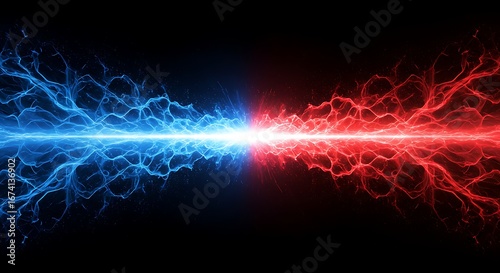 Clash of Elements Abstract Red and Blue Energy Collision