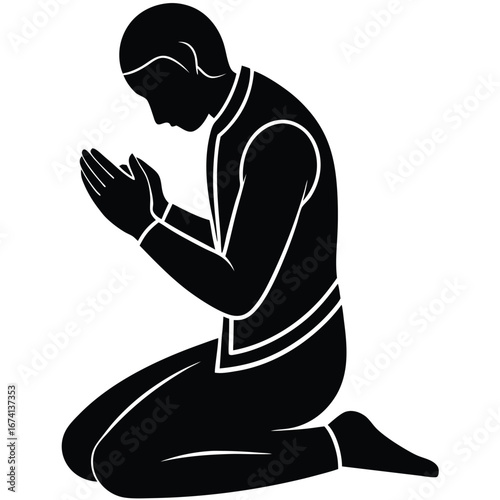 Man kneeling in prayer with hands together praying