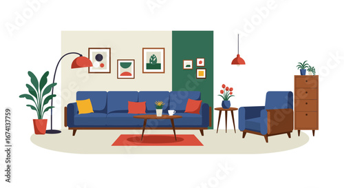 Contemporary living room design with modern furniture and decor elements