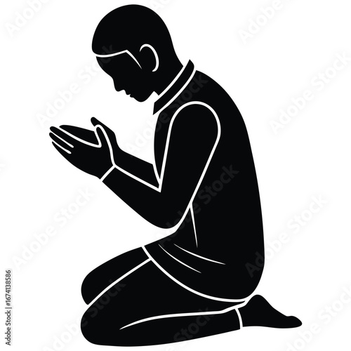 Man praying on knees with hands cupped prayer kneeling