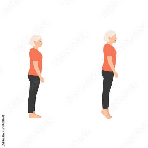 Fotografie Elderly woman demonstrating proper posture and improved balance with feet togeth