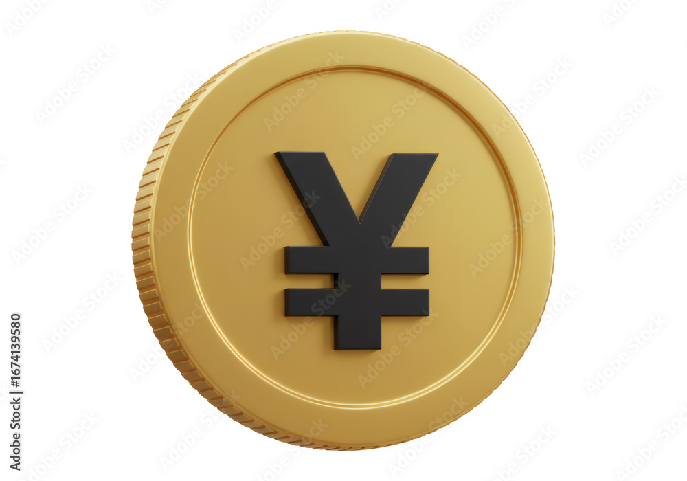 Fototapeta premium 金色の円貨と黒色の円記号のイラスト 黒背景 3Dレンダリング