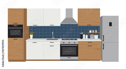 Modern minimalist kitchen design with appliances and cabinets