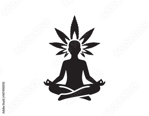 Cannabis stress therapy represented by a black icon. It offers mental health advantages. Helps with depression and anxiety. A medicinal plant. Has antidepressant properties. A silhouette symbol.