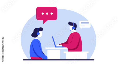 Modern flat design customer support teamwork with communication icons