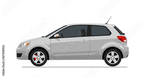 Modern compact car side view in minimalist flat design