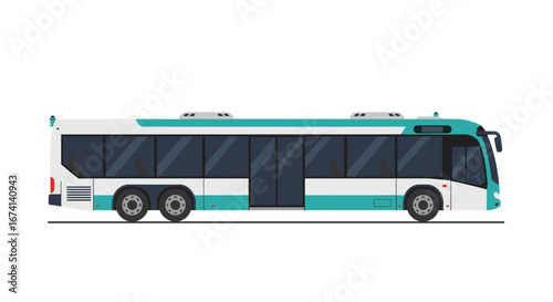 Modern flat design city bus side view with teal accents