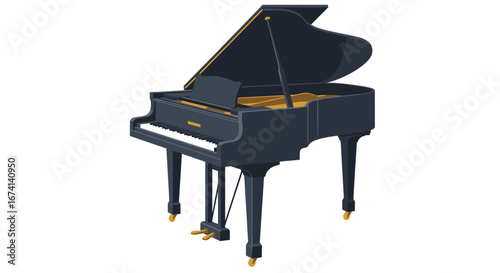 Elegant grand piano in detailed realistic style with lid open