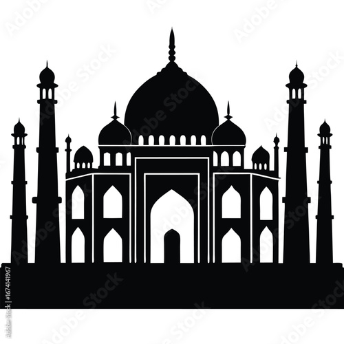 Taj Mahal silhouette black and white India monument