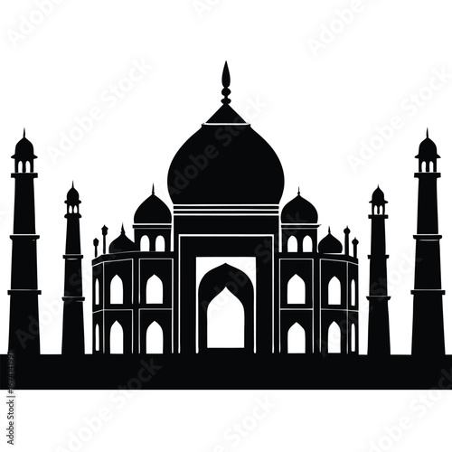 Taj Mahal silhouette black and white iconic monument