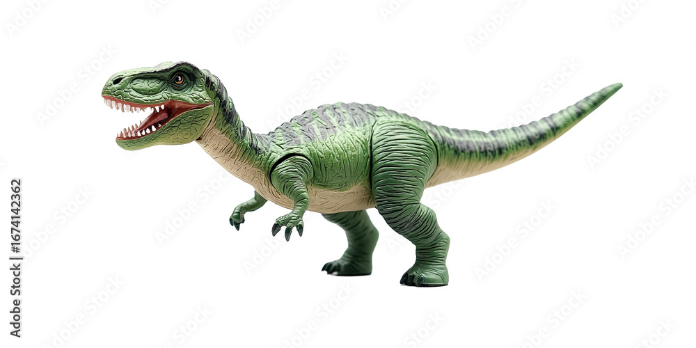 Obraz premium Tyrannosaurus dinosaur model with open mouth isolated on white transparent background