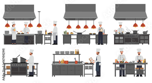 Professional chefs cooking in a modern kitchen with industrial equipment