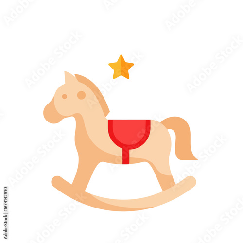 Cartoon Rocking Horse with Red Saddle and Star