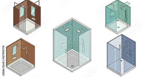 Isometric shower stall designs: modern bathroom concepts and styles