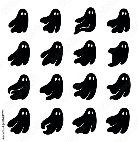 Silhouette halloween icon set featuring ghost symbols