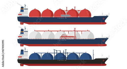 Flat design lng tankers set with color variations