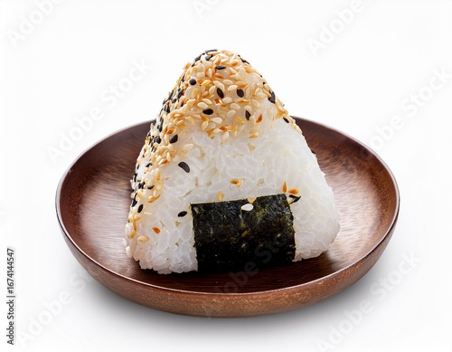 onigiri rice balls with sesame seeds isolated white background