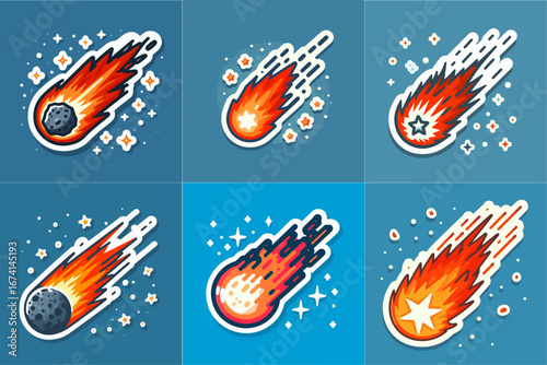 illustration set of falling meteor