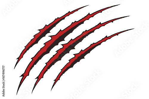 Illustration of a diagonal claw scratch with a red inner section and jagged edges, perfect for creative design use