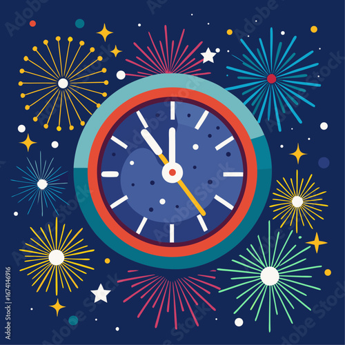 New year s eve clock and fireworks celebration