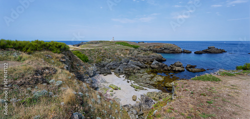Paysage du littoral à la Pointe des Poulains à Belle-Île-en-Mer, dans le Morbihan, France
